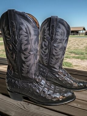 Men's El Presidente Gold Collection Black Caiman Western Boots 8.5 Light Wear